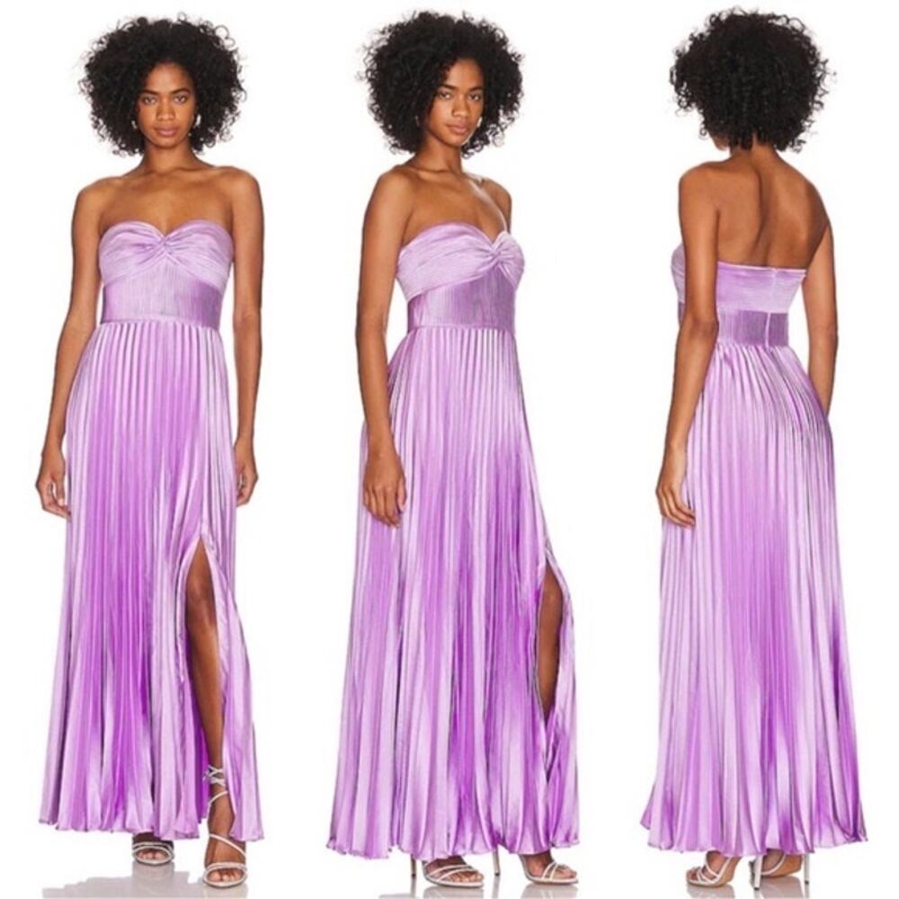 AMUR Purple Satin Sweetheart Neckline A-Line Stef Pleated Gown Dress Size 14 - Picture 4 of 16